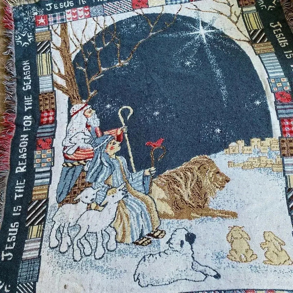 Vintage Jesus is the Reason For the Seasons Throw Blanket Size L53”, W41” - Picture 3 of 4
